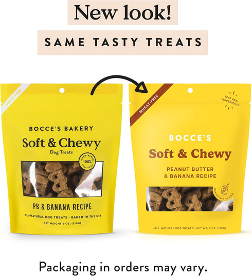 Bocce's Bakery Oven Baked PB & Banana Recipe Treats for Dogs, Wheat-Free, All-Natural Soft & Chewy Cookies, 6 oz