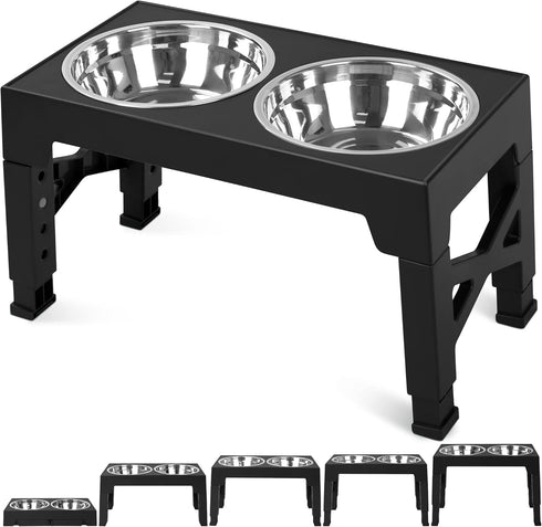 Niubya Elevated Dog Bowls with 2 Stainless Steel Bowls, Raised Adjustable Dog Bowl for Small Medium and Large Dogs