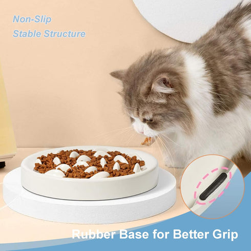 Slow Feeder Bowl for Cats and Small Dogs, Cilkus Fish Pool Design Puzzle Feeder Bowl for Healthy Eating (White)