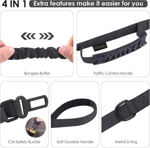 Hotsky Tactical Dog Leash - Heavy Duty for Medium Large Dogs, 4-6Ft Strong Bungee Shock Absorbing with Padded Double