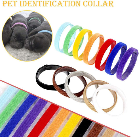Sowaka 12 Pcs Adjustable Puppy Whelping Collars, Multicolor Soft Fabric ID Bands for Small Dogs & Kittens