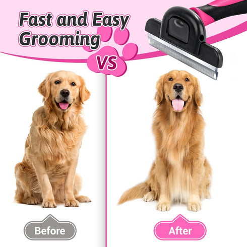 MIU COLOR Long Hair Pet Grooming Brush - Deshedding Tool for Medium and Large Dogs & Cats, Pink