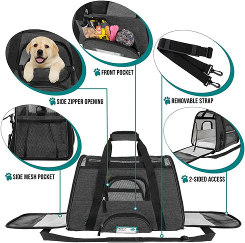 PetAmi Airline Approved Soft Sided Pet Carrier for Small Dogs and Cats, Ventilated Carrying Bag (Large Heather Dark