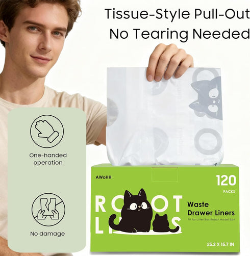 AWoHH 120 Draw-Pack 5/4/3 25.2 15.7 Tidy Automatic Litter Box Bags Cat Litter Box Robot Model Waste Bags, Tear-free