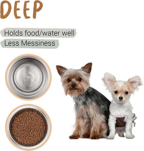 PEGGY11 Deep Stainless Steel Anti-Slip Dog Bowls, 2-Pack, 2 Cups