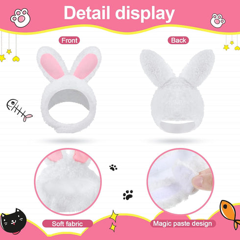 Xuniea 3 Pieces Cat Hat Costume, Adjustable Pet Headwear with Rabbit Ears for Kitten Halloween Party Photo Prop