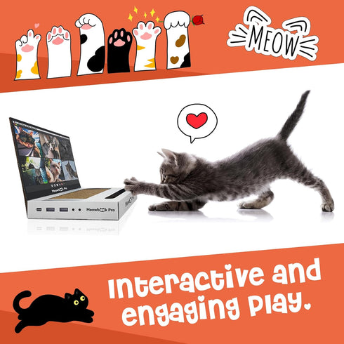 Cat Scratcher Laptop with 'Mouse' Jingle Ball, Stickers, 3-in-1 Cardboard Cat Interactive Toy, Kitten Toy & Cat Scratching Pad