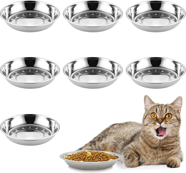 kathson 8 Pcs Stainless Steel Cat Food Bowls, Replacement Whisker Relief Metal Dishes, Shallow Wide Cat&Dog Bowls (7.00