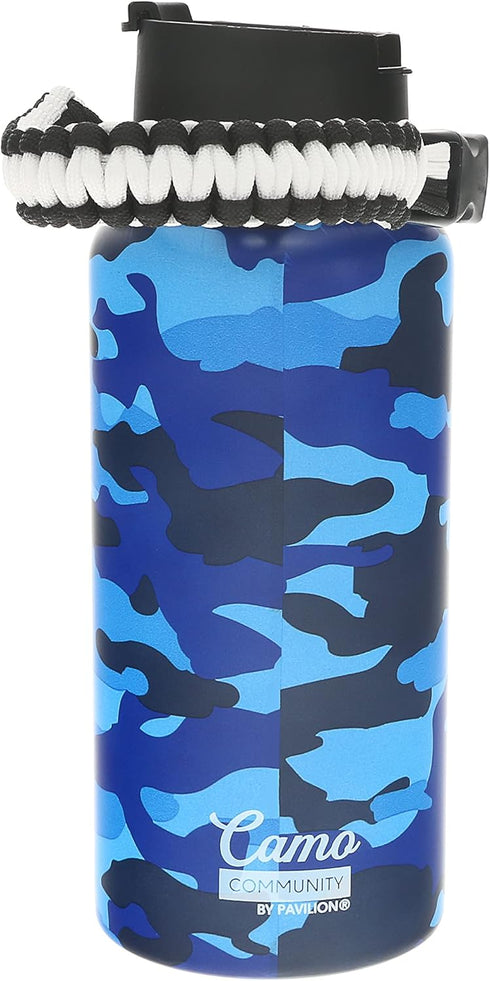Pavilion Badass 32 oz. Stainless Steel Water Bottle, Reusable Leak Proof BPA-Free Flask, Camouflage Bottle, Blue