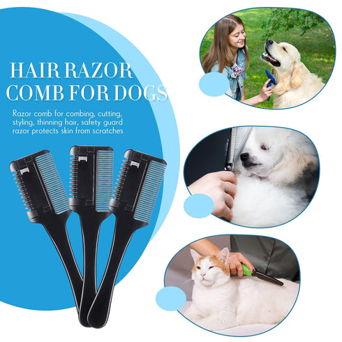 3 Pcs Pet Dog Cat Razor Comb | 50 Pcs Replacement Razors | Grooming Tool for Dog Cat