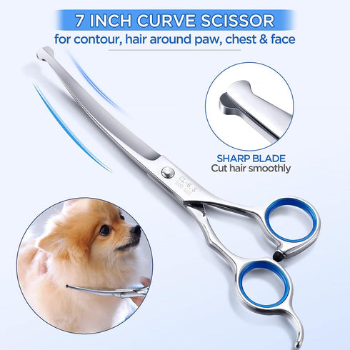 Gimars 7.0in Professional 4CR Stainless Steel Safety Round Tip Dog Grooming Scissors for Pets