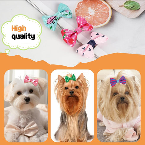 Chenkou Craft 50pcs Puppy Yorkie Dog Hair Bows with Clips, Pet Grooming Accessories, Mix Colors