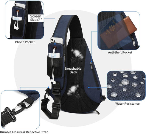 TUDEQU Sling Bag for Men, 8 Pocket 19L Crossbody Sling Backpack