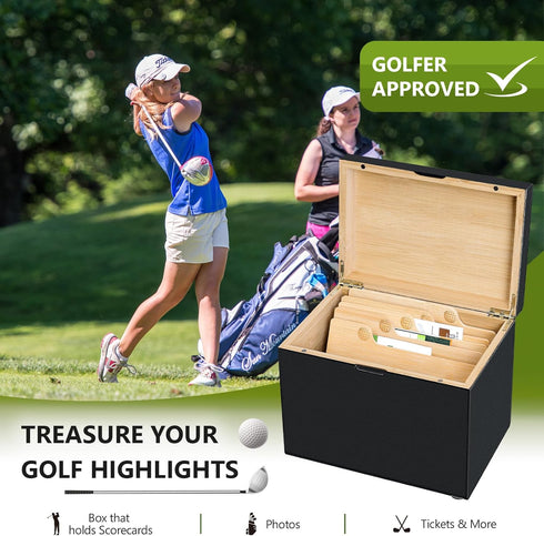 Golf Scorecard Collection Box with 5 Wooden Dividers - Organizer for Scorecards, Photos, Keepsakes; Great Gifts for Dads