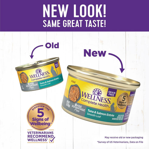 Wellness Complete Health Grain-Free Wet Canned Senior Cat Food, Tuna & Salmon, 3-Ounce Can (Pack of 24)