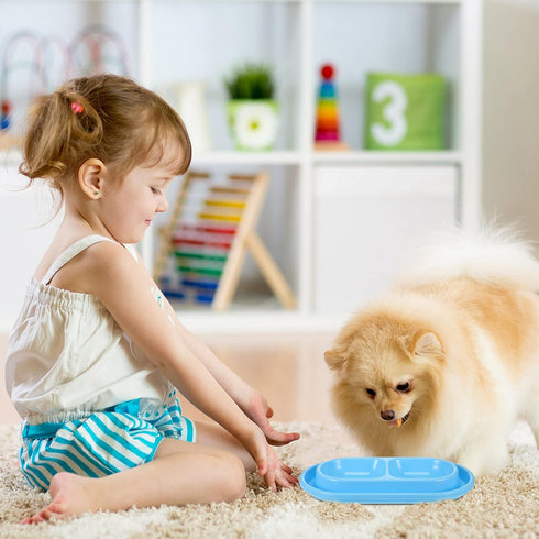 2 Pieces Cat Food Bowls, Plastic Double Pet Bowls for Cats and Dogs, No Spill (Pink and Light Blue)