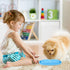 2 Pieces Cat Food Bowls, Plastic Double Pet Bowls for Cats and Dogs, No Spill (Pink and Light Blue)