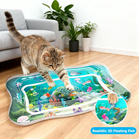 Summer Interactive Cat Toys for Indoor Cats, Upgraded Cat Water Mat with Floating Fish - Durable Sensory Play Mat