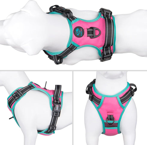 PHOEPET 2019 Upgraded No Pull Dog Harness - Reflective Adjustable Vest with Training Handle & 2 Metal Leash Hooks (M,