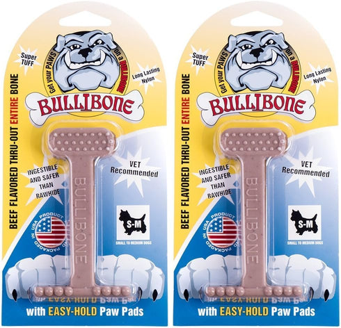 Bullibone Nylon Dog Chew Toy – Improves Dental Hygiene, Easy to Grip, Flavor Permeated (Beef, Small - 2 Pack).