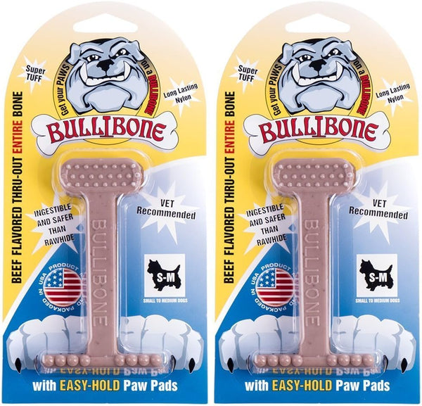 Bullibone Nylon Dog Chew Toy – Improves Dental Hygiene, Easy to Grip, Flavor Permeated (Beef, Small - 2 Pack).