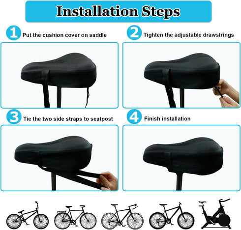 Gel Bike Seat Cover, Padded Bicycle Saddle Covers for Women & Men, Comfortable Exercise Bike Seat Cushion