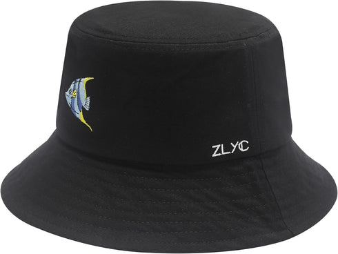 ZLYC Unisex Fashion Embroidered Bucket Hat, Summer Fisherman Cap for Men, Women, and Teens