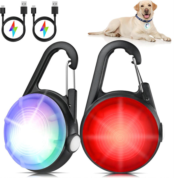 2 Pack Dog Collar Light, USB Rechargeable with 4 Modes for Nighttime Clip On, IP68 Waterproof for Night Walking