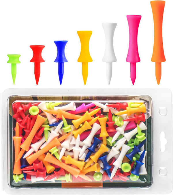 Plastic Golf Castle Tees - Step Down Value 200 Count, Unbreakable Mixed Height Pack for Practice