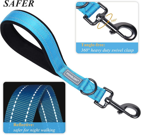 VIVAGLORY Short Dog Leash, Traffic Leash for Medium & Large Dogs, 12 INCH, Lake Blue
