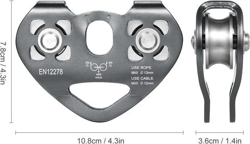 LIXADA Zip Line Pulley 30KN, Tandem Speed Double Pulley for 1/4 5/16 3/8 1/2 Cable, Holds Up to 6700lbs for Backyard