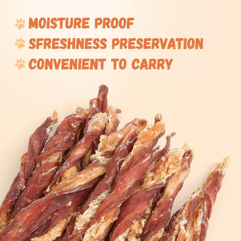 Dog Jerky Treats, Triple Flavor Jerky Twist Sticks 5 inch, Chicken Duck Wrapped Cod Sticks, 28-29 Counts