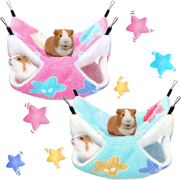 Boao 2 Pcs Guinea Pig Rat Hammock, Hanging Accessories for Small Animals, Blue, Pink, Starfish Pattern