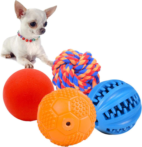 4 Pack Puppy Balls, Teething Ball for Small Dogs, Squeaky Rubber Ball, Puppy Chew Toys for Chewing