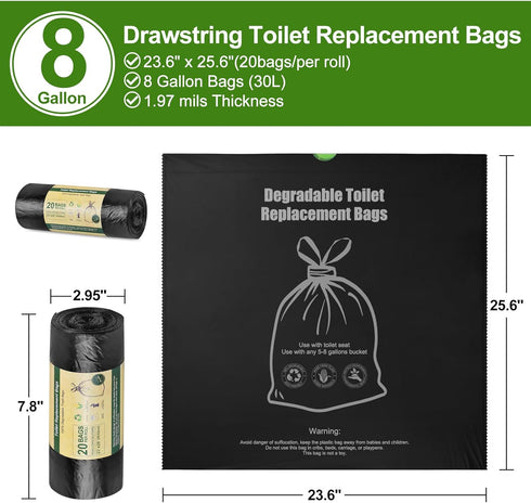 Set, 8 (30L) 1.97 BLIKA Camping Toilet Bags Eco Absorbent Gel Drawstring Portable Toilet Bags with Gel, Gallon Heavy