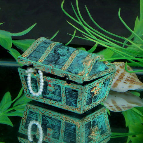 Fdit Aquarium Decorations - Artificial Decorative Treasure Jewelry Box Ornament for Fish Aquarium Landscape (Green)