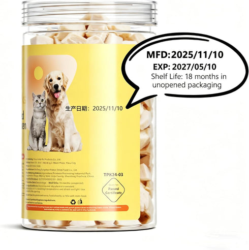 Freeze Dried Chicken Cat & Dog Treat, High Protein & Low Fat, Single Ingredient Natural Dehydrated Chicken Cube, Weight