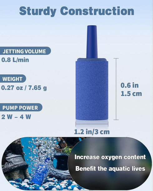 Pawfly 12 Pack Aquarium Air Stone, 1 Inch Cylinder Bubble Diffuser for Nano Air Pumps, Small Buckets & Fish Tanks