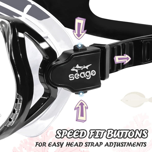 Seago Kids Swim Goggles with Nose Cover - Anti-fog Tempered Glass Snorkel Mask for Kids 6-14