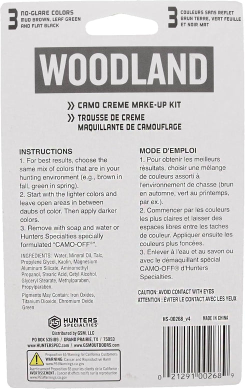 Hunters Specialties Woodland Camo Kit, Long-Lasting Easy-to-Use Concealment Camo Creme Tube Makeup for Hunting