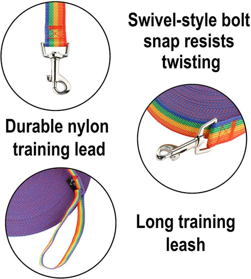 Hi Kiss Dog/Puppy Obedience Recall Training Agility Lead, 15ft 20ft 30ft 50ft 100ft Training Leash (30 Feet, Rainbow)