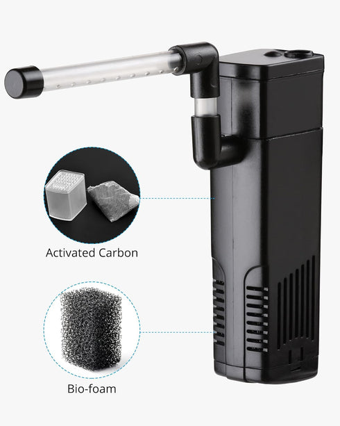 NICREW Aquarium Internal Filter, Submersible Power Filter for 2 to 5 Gallon Fish Tanks, 40 GPH, 3.5W