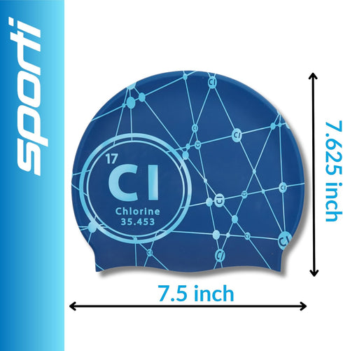 Sporti Silicone Swim Cap with Graphic Design, Height 7.6", Opening 7.5", Non-Slip, Easy Wear and Removal