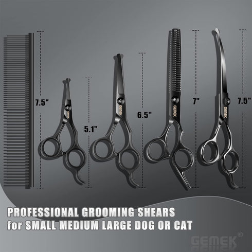 6 1 Dog Grooming Scissors Kit with Safety Round Tips, GEMEK Professional in Grooming Scissors for Dogs, Heavy Duty