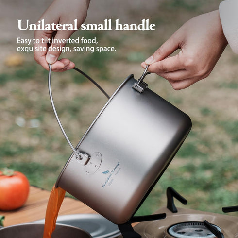 iBasingo Outdoor Titanium Pot with Lid, Folding Handle Camping Cookware for Hiking Picnic, Ultralight Bowl Tableware