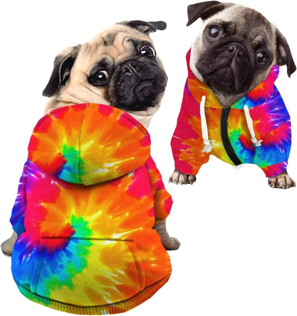 Howilath Dog Hoodie Sweaters with Hat, Tie-dye Rainbow Soft and Warm Dog Sweater for Small Medium Large Dogs Cats Shirt