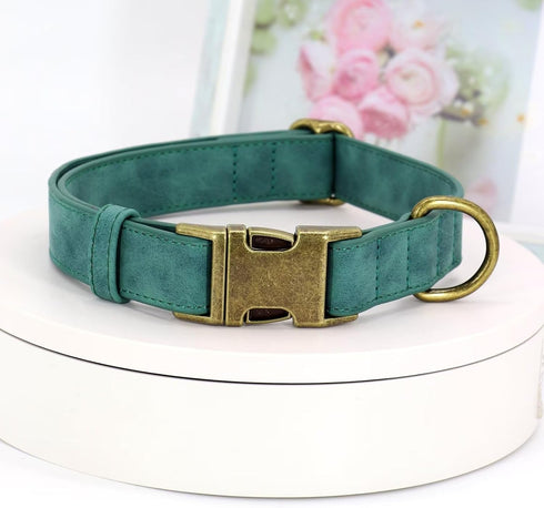 Didog Soft Leather Dog Collar, Adjustable Heavy Duty Collar with Quick Release Metal Buckle for Small Dogs, Green, S