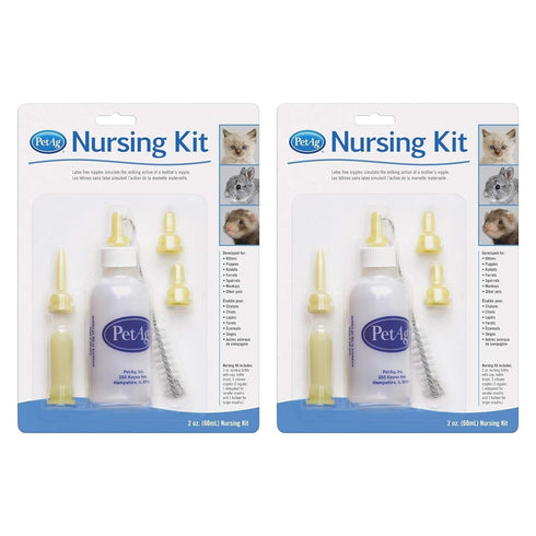 PetAg Nursing Kit Pack of 2, 2 oz, Promotes Natural Feeding of Liquids to Baby Animals, Includes Bottle and Nipples
