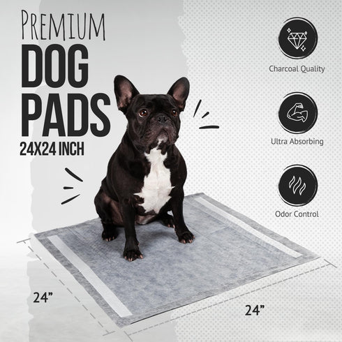 Bulldoglogy Carbon Black Puppy Pee Pads with Adhesive Tape, Large Charcoal Housebreaking Pads (24x24, 100-Count)