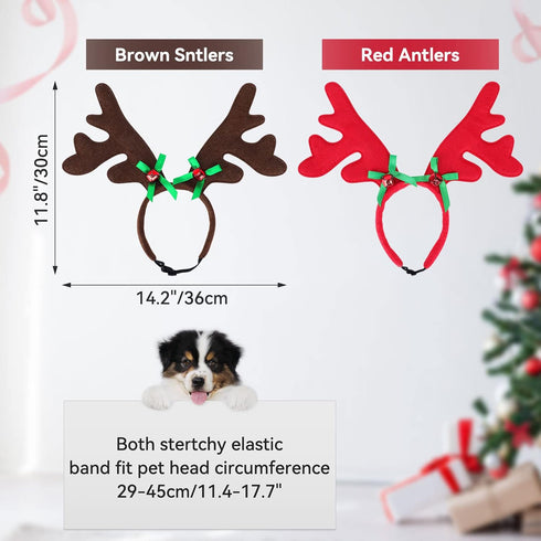 BWOGUE 2 Set Dog Elk Reindeer Antler Headband for Christmas Pet Costume, Accessories for Small and Medium Dogs Cats